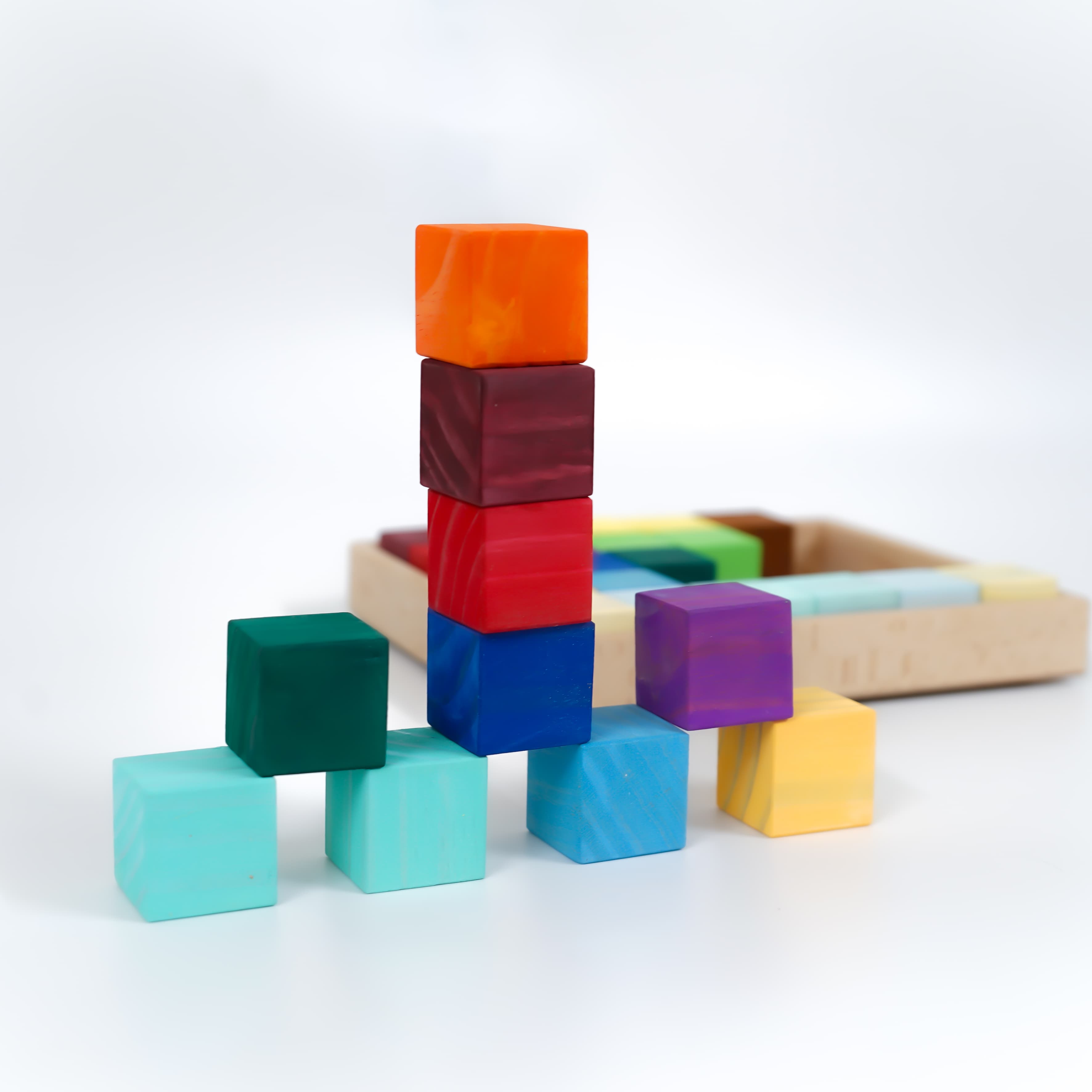 Wooden Toys – Rainbow Blocks Set- 30 Blocks 1 Tray