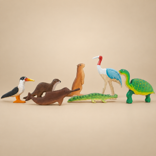Wild Wonders of India Wooden Figurine Set | Handcrafted Wildlife Storytelling Toys for Imaginative Play