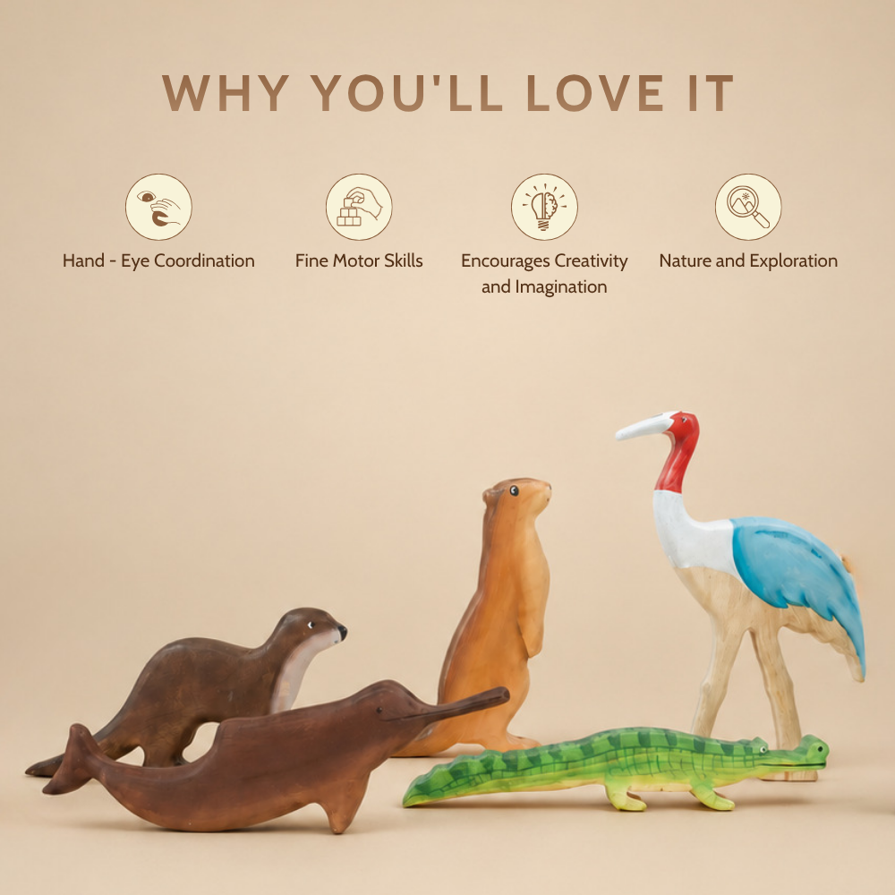 Wild Wonders of India Wooden Figurine Set | Handcrafted Wildlife Storytelling Toys for Imaginative Play