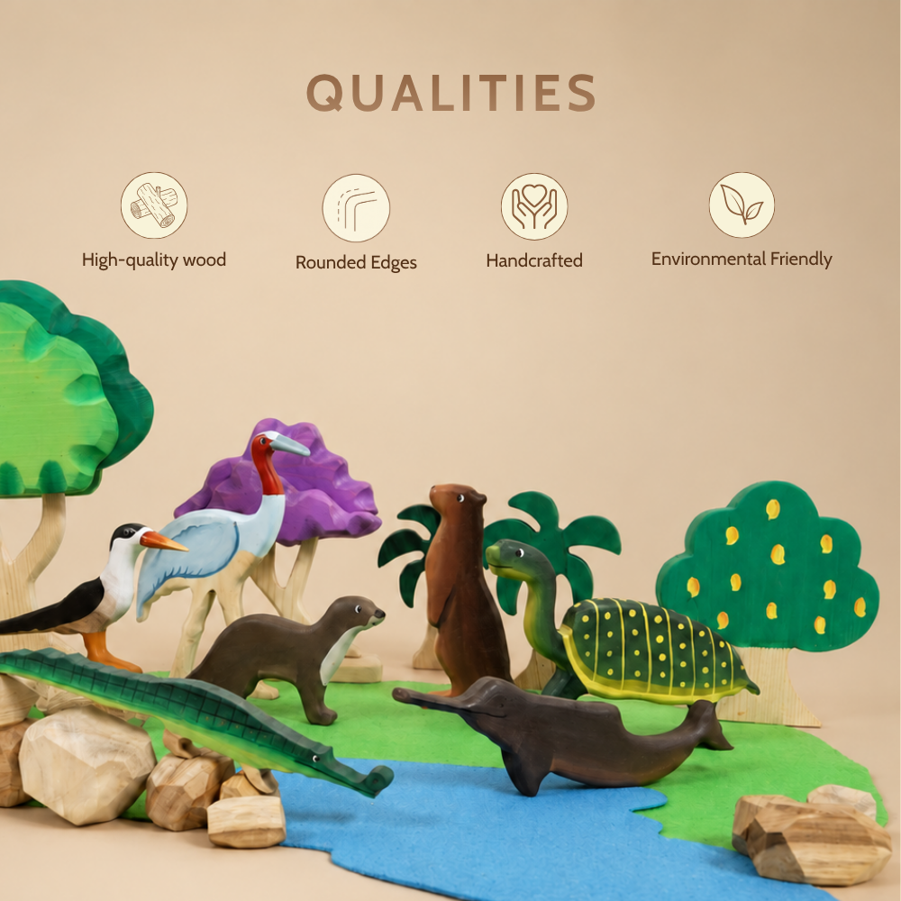 Wild Wonders of India Wooden Figurine Set | Handcrafted Wildlife Storytelling Toys for Imaginative Play