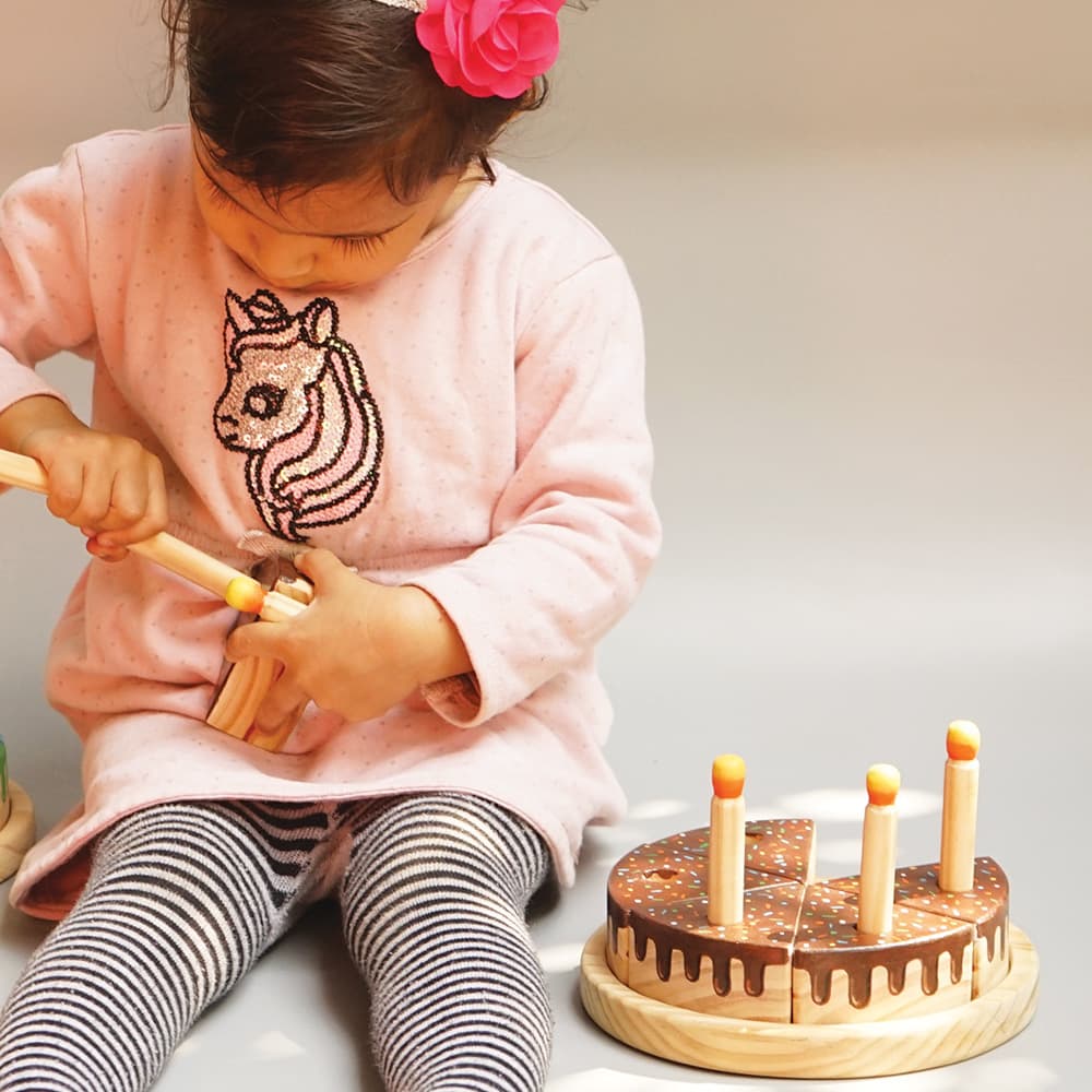 Playing Baby with Wooden Chocolate Cake Toys