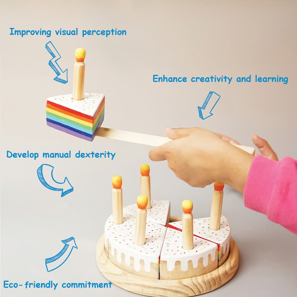 Features with Wooden Rainbow-Filled Vanilla Cake Toy